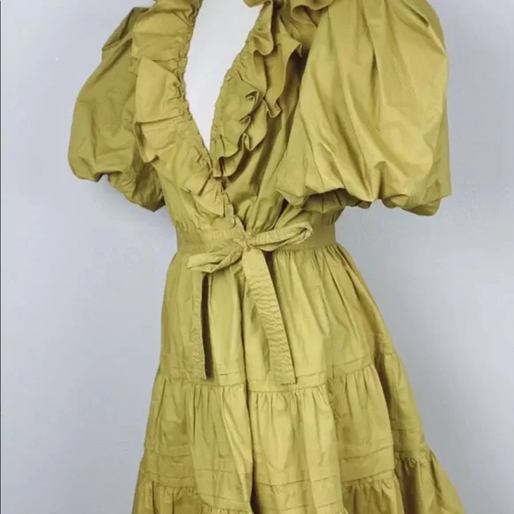 Ulla Johnson Maud Mustard Puff Sleeve Dress 8 - Picture 6 of 10